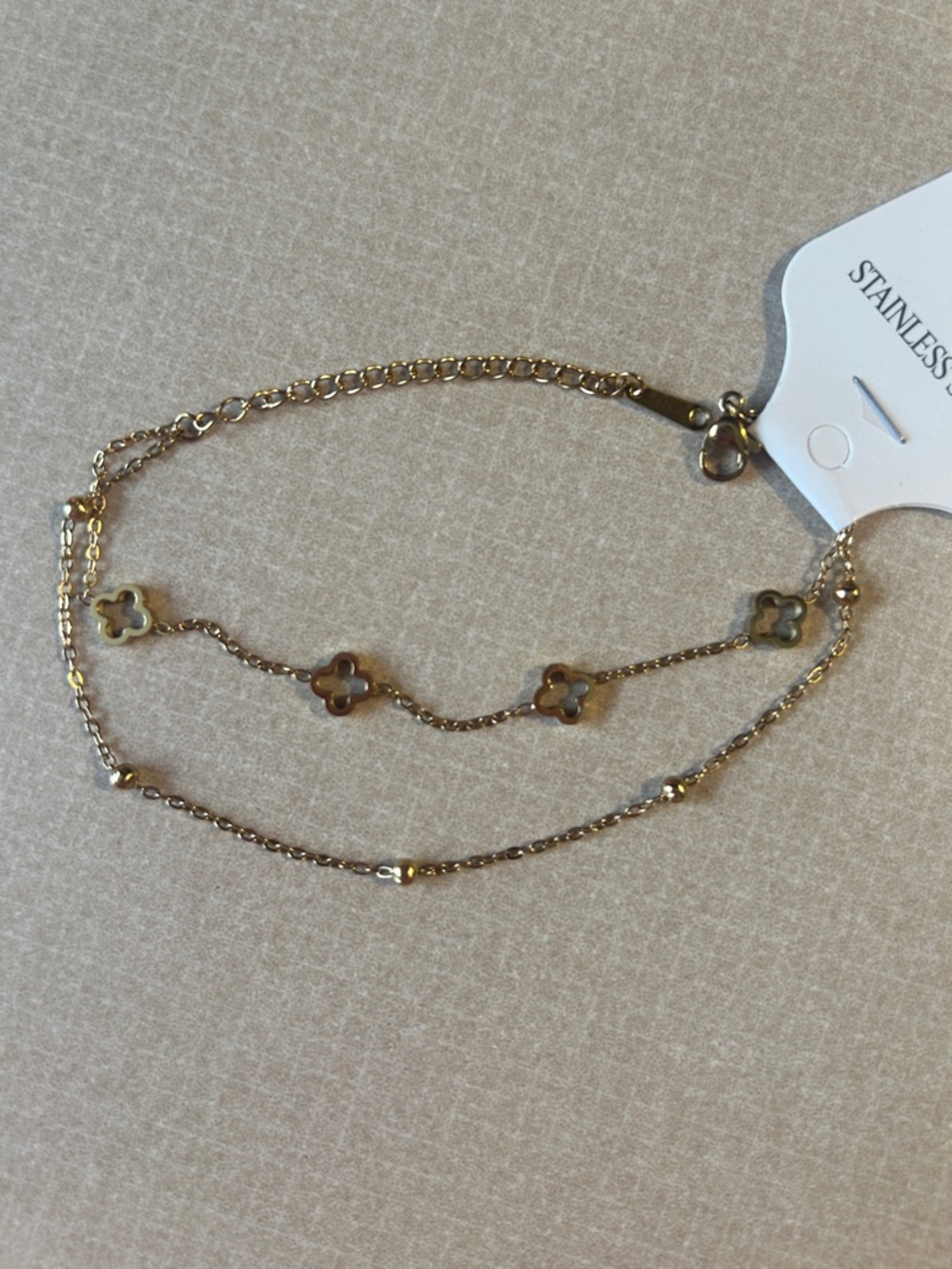 Gold-Tone Stainless Steel Layered Bracelet with Clover Accents